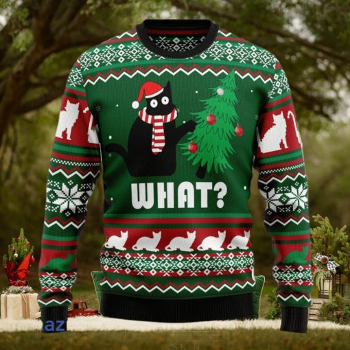 Black Cat What Christmas Tree Knitting Pattern Christmas 3D Sweater Gift For Christmas Matching Family Shirts For Christmas