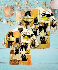Black Cat Yellow Dinner Hawaiian Shirt