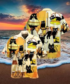 Black Cat Yellow Dinner Hawaiian Shirt