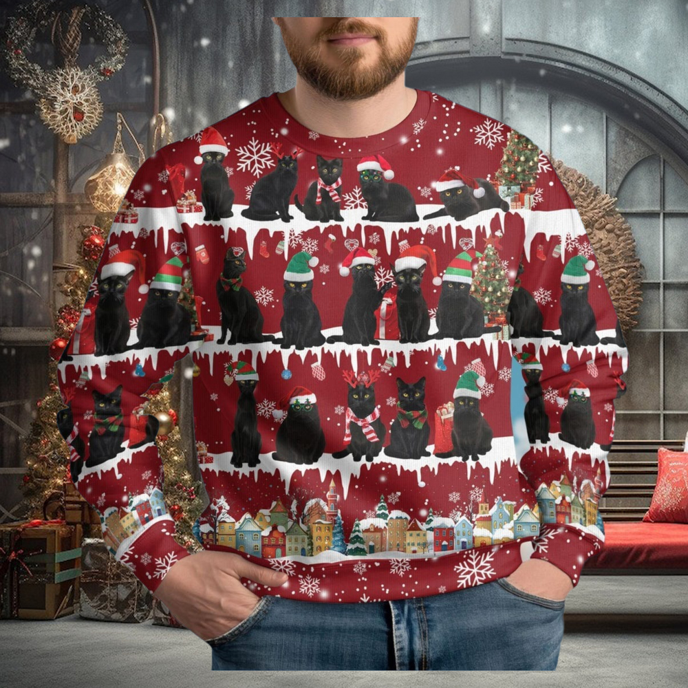 Black Cats Ugly Christmas Sweater Black Cats Ugly Christmas Sweater