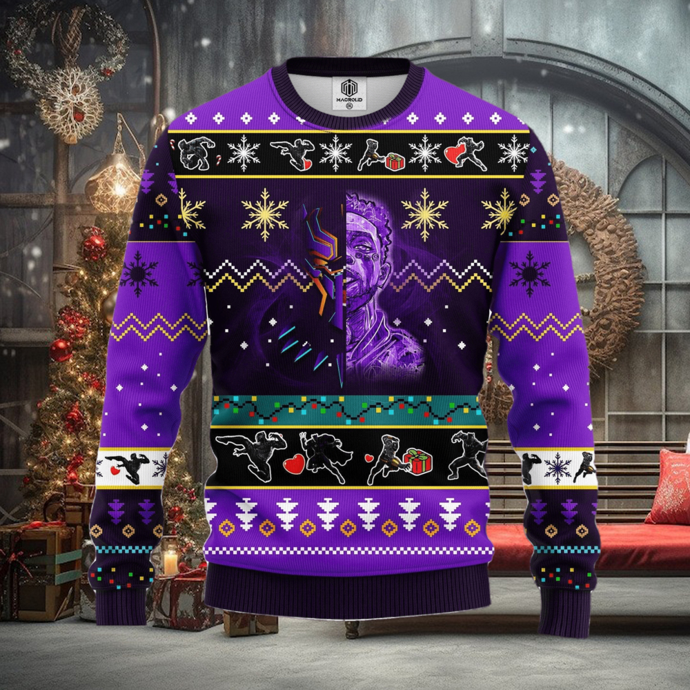 Black Panter Ugly Christmas Sweater Pupple Ideas For Men Women Black Panter Ugly Christmas Sweater Pupple Ideas For Men Women