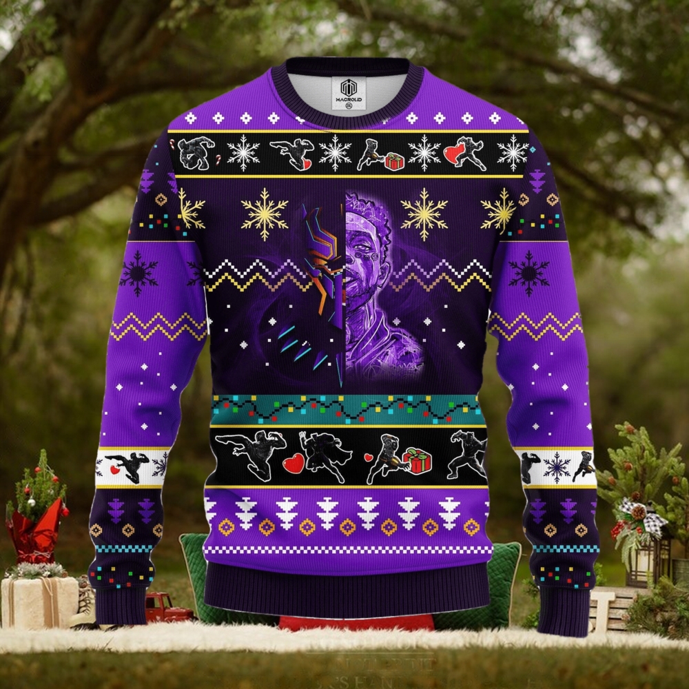 Black Panter Ugly Christmas Sweater Pupple Ideas For Men Women Black Panter Ugly Christmas Sweater Pupple Ideas For Men Women