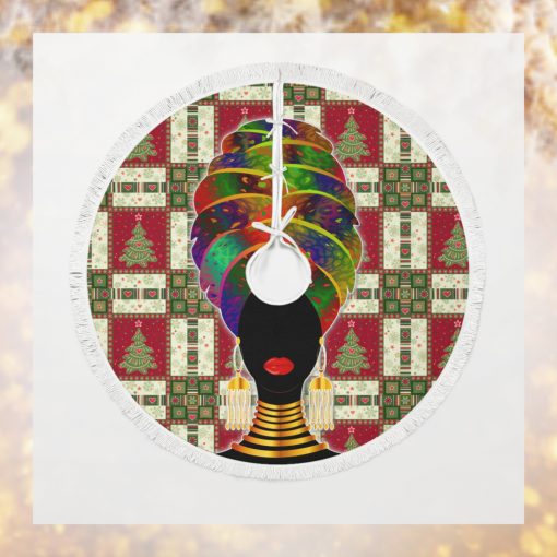 Black Woman With Headwrap   Christmas Tree Skirt