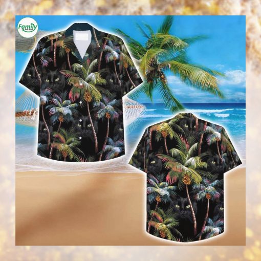 Black cat and palm tree Hawaiian Shirt