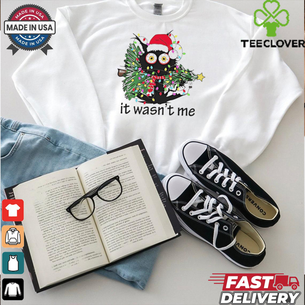 Black cat it wasn’t me Christmas tree shirt Black cat it wasn’t me Christmas tree shirt