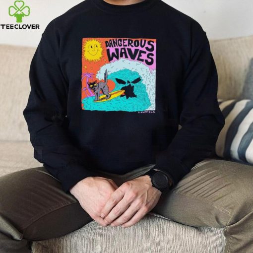 Black cat surfing dangerous waves hoodie, sweater, longsleeve, shirt v-neck, t-shirt