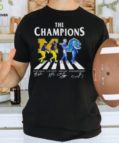 Blake Corum, J.J Mccarthy Michigan Wolverines Jared Goff David Montgomery Detroit Lions The Champions Signatures Shirt