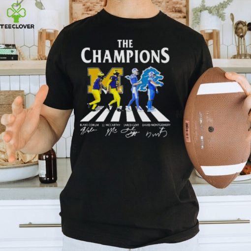 Blake Corum, J.J Mccarthy Michigan Wolverines Jared Goff David Montgomery Detroit Lions The Champions Signatures Shirt