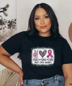 Bleached Peace Love Cure Leopard Breast Cancer Awareness T Shirt
