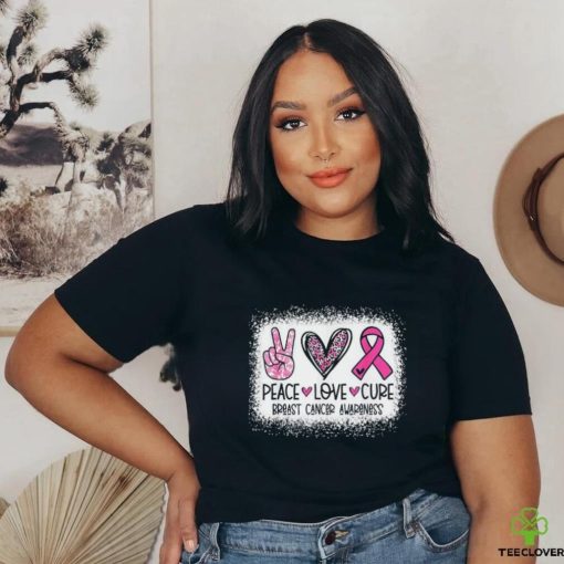 Bleached Peace Love Cure Leopard Breast Cancer Awareness T Shirt