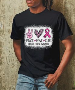 Bleached Peace Love Cure Leopard Breast Cancer Awareness T Shirt