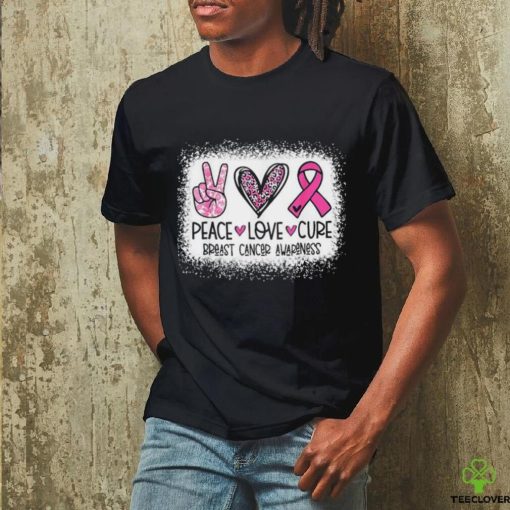 Bleached Peace Love Cure Leopard Breast Cancer Awareness T Shirt