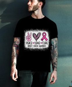 Bleached Peace Love Cure Leopard Breast Cancer Awareness T Shirt