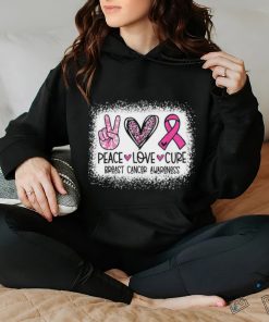 Bleached Peace Love Cure Leopard Breast Cancer Awareness T Shirt