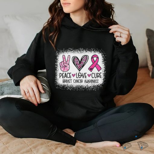 Bleached Peace Love Cure Leopard Breast Cancer Awareness T Shirt