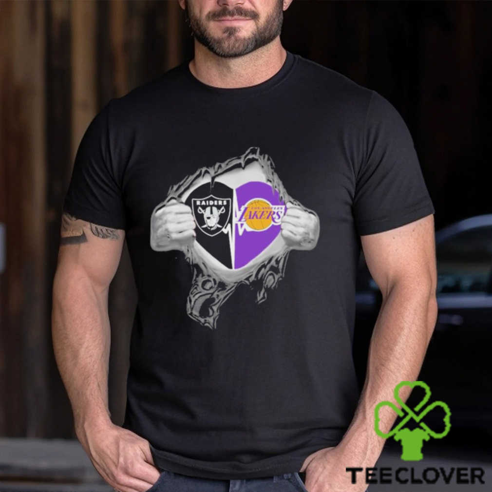 Blood Inside Me Las Vegas Raiders And Los Angeles Lakers It's In My Heart T  Shirt - Limotees