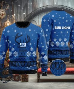 Blue Bud Light Reindeer Snowy Christmas Sweater, Christmas Gift Apparel, Merry Ugly Christmas Sweater