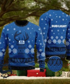 Blue Bud Light Reindeer Snowy Christmas Sweater, Christmas Gift Apparel, Merry Ugly Christmas Sweater