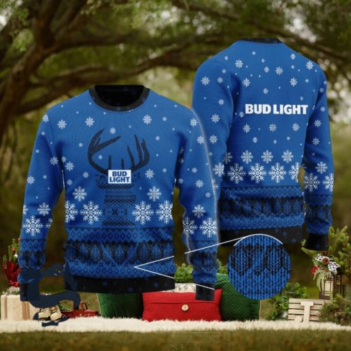 Blue Bud Light Reindeer Snowy Christmas Sweater, Christmas Gift Apparel, Merry Ugly Christmas Sweater