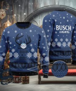 Blue Busch Light Reindeer Snowy Christmas Sweater, Christmas Gift Apparel, Merry Ugly Christmas Sweater