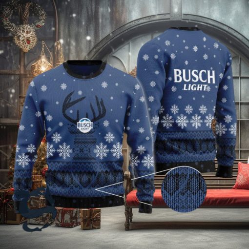 Blue Busch Light Reindeer Snowy Christmas Sweater, Christmas Gift Apparel, Merry Ugly Christmas Sweater