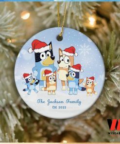 Blue Dog Family Round Ceramic Christmas Ornament, Gift for Family