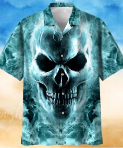 Blue Flame Skull Art – Skull Unisex Hawaiian Shirt Summer Hawaiian For Men Women Couple