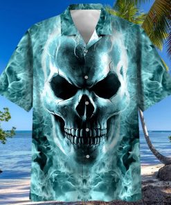 Blue Flame Skull Art – Skull Unisex Hawaiian Shirt Summer Hawaiian For Men Women Couple