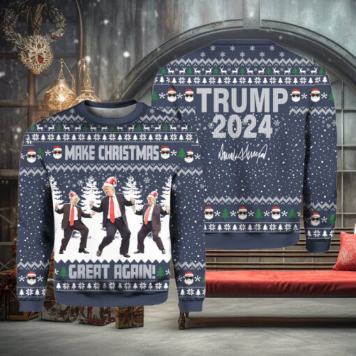 Blue Funny Trump Dancing Make Christmas Great Again Ugly Sweater