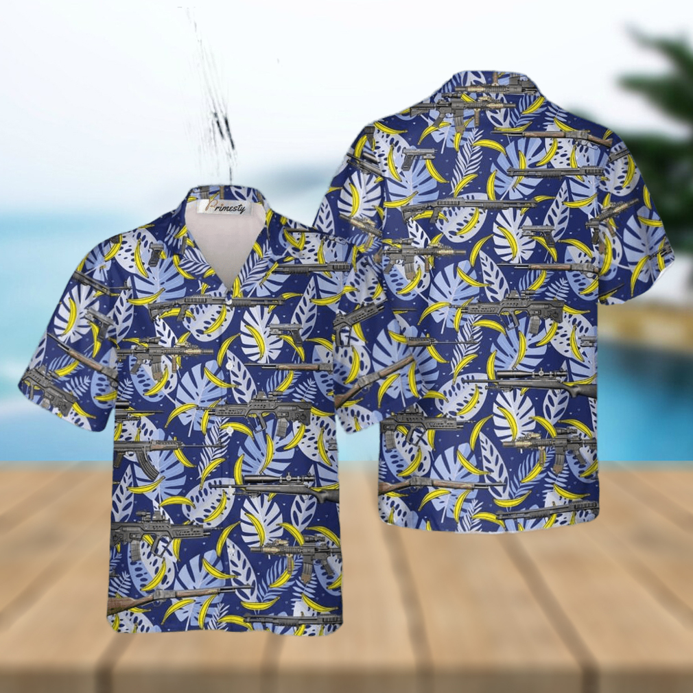Blue Leaves And Bananas Gun Tropical Hawaiian Shirts Blue Leaves And Bananas Gun Tropical Hawaiian Shirts