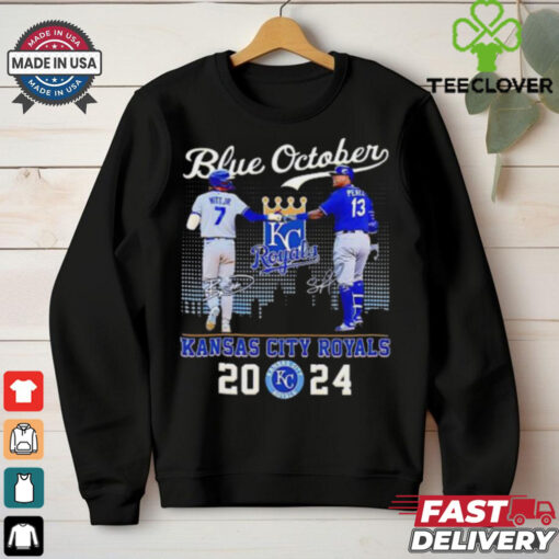 Blue October Kansas City Royals Bobby Witt Jr. and Salvador Perez signature 2024 hoodie, sweater, longsleeve, shirt v-neck, t-shirt