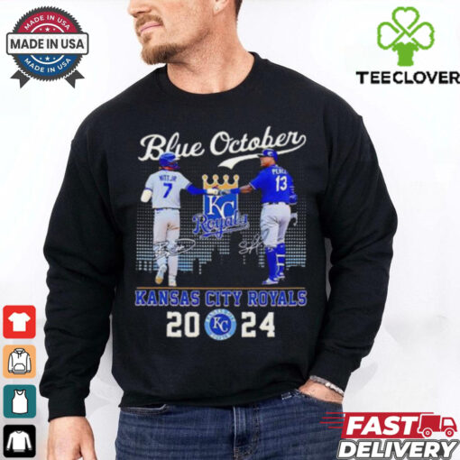 Blue October Kansas City Royals Bobby Witt Jr. and Salvador Perez signature 2024 hoodie, sweater, longsleeve, shirt v-neck, t-shirt