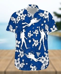 Blue Scuba Diving Hibiscus Unisex Hawaiian Shirts