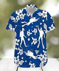 Blue Scuba Diving Hibiscus Unisex Hawaiian Shirts