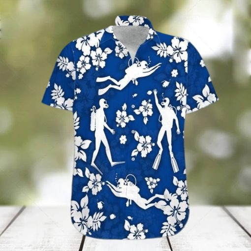 Blue Scuba Diving Hibiscus Unisex Hawaiian Shirts