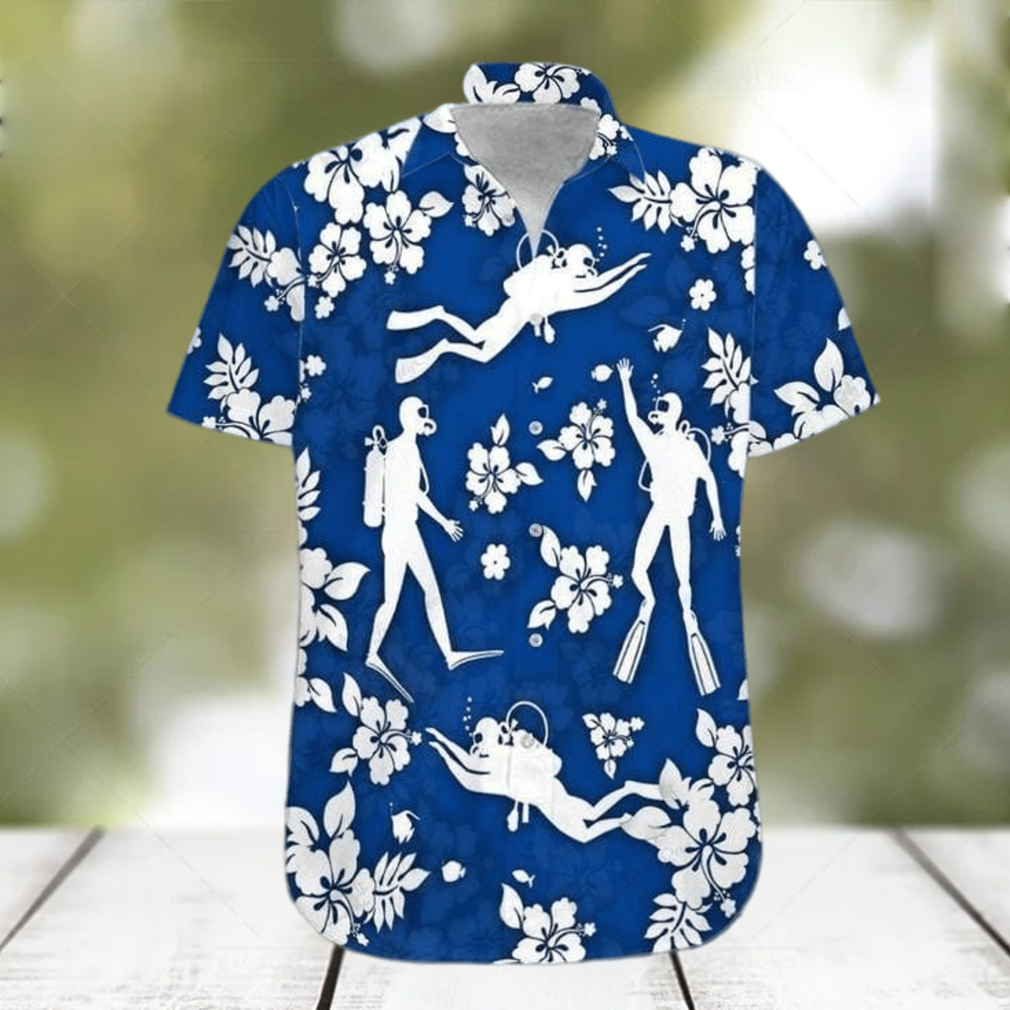 Blue Scuba Diving Hibiscus Unisex Hawaiian Shirts Blue Scuba Diving Hibiscus Unisex Hawaiian Shirts