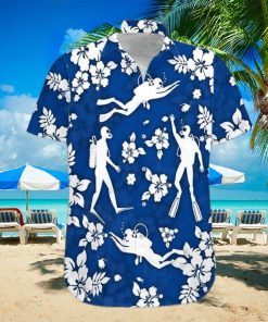 Blue Scuba Diving Hibiscus Unisex Hawaiian Shirts