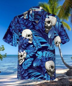 Blue Tropical Floral Summer And Skull Hawaiian Shirt