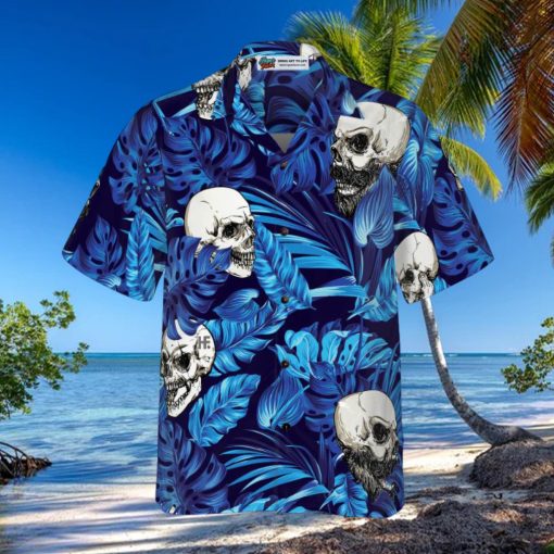 Blue Tropical Floral Summer And Skull Hawaiian Shirt