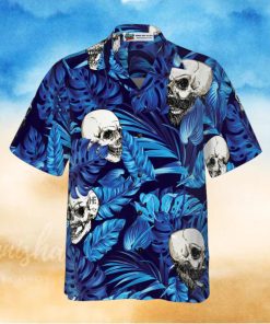 Blue Tropical Floral Summer And Skull Hawaiian Shirt