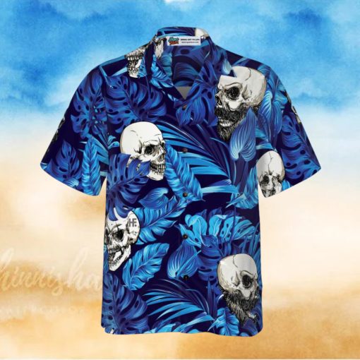 Blue Tropical Floral Summer And Skull Hawaiian Shirt