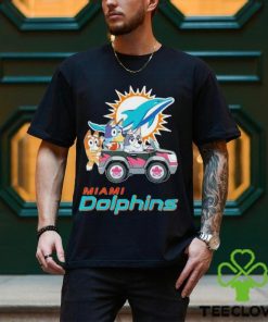 Bluey Bingo and Muffin in the car Miami Dolphins NFL 2024 shirt