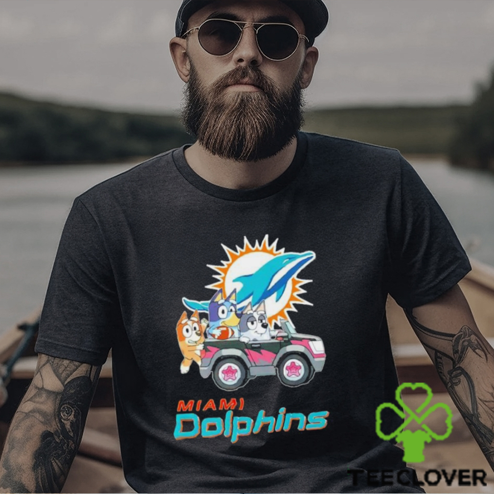 Bluey Bingo and Muffin in the car Miami Dolphins NFL 2024 shirt Bluey Bingo and Muffin in the car Miami Dolphins NFL 2024 shirt