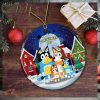 Blue Dog Family Round Ceramic Christmas Ornament