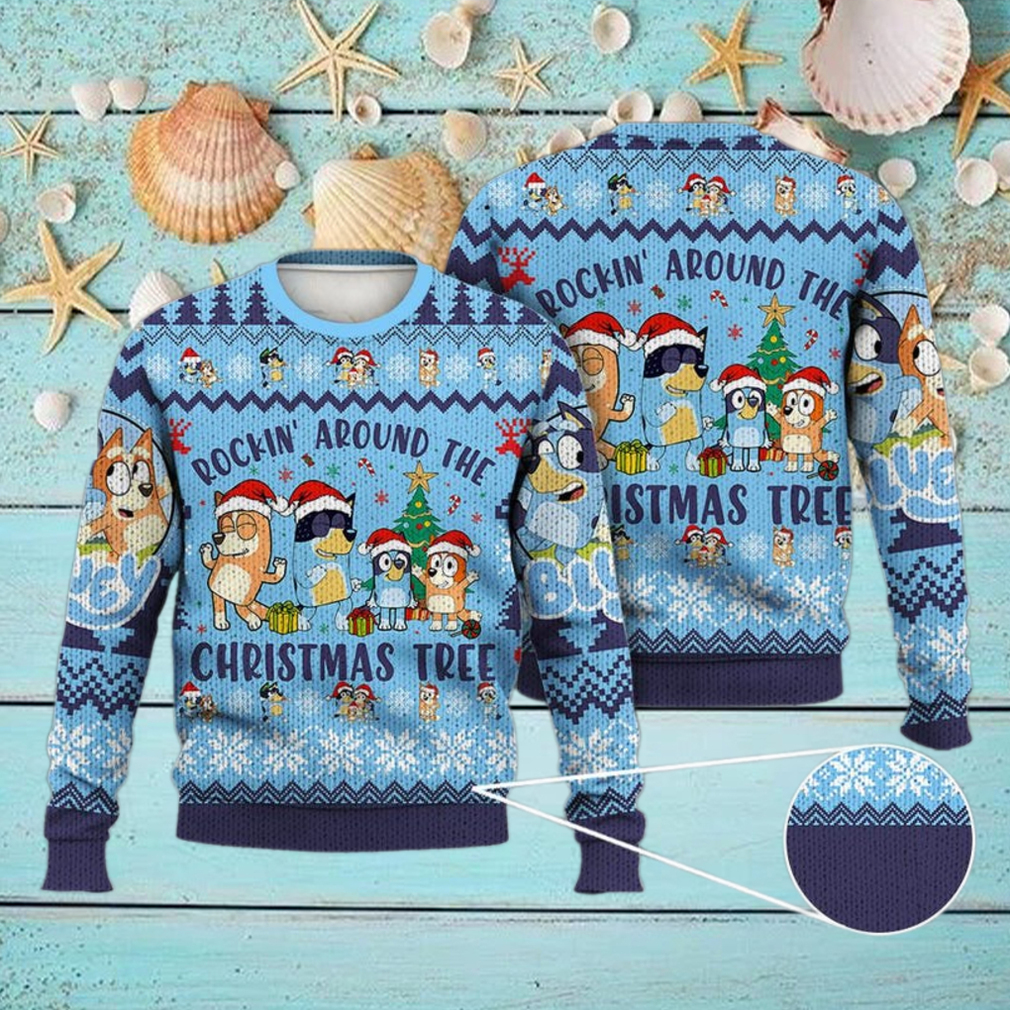 Bluey Ugly Christmas Full Print Sweater, Bluey Rockin The Christmas Tree Sweater Bluey Ugly Christmas Full Print Sweater, Bluey Rockin The Christmas Tree Sweater