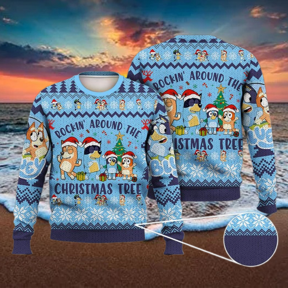 Bluey Ugly Christmas Full Print Sweater, Bluey Rockin The Christmas Tree Sweater Bluey Ugly Christmas Full Print Sweater, Bluey Rockin The Christmas Tree Sweater