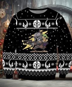 Boba Fett Baby Yoda Star Wars Shooting Pew Pew Knitted Ugly Xmas Sweater