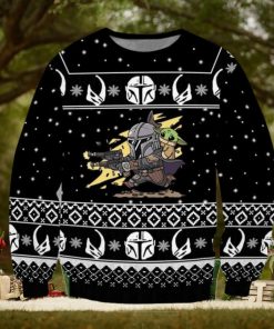 Boba Fett Baby Yoda Star Wars Shooting Pew Pew Knitted Ugly Xmas Sweater