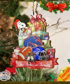 Boise State Broncos And Snoopy Christmas NCAA Ornament Custom Your Family Name