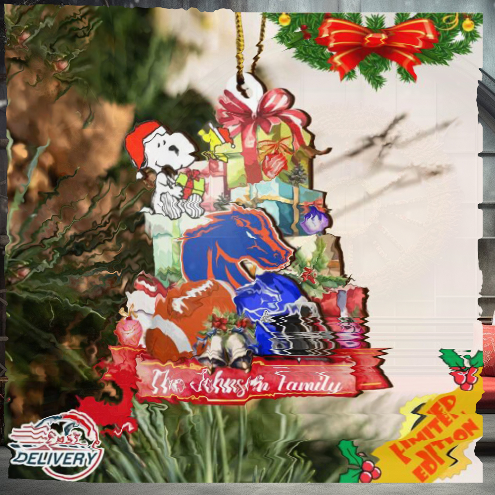 Boise State Broncos And Snoopy Christmas NCAA Ornament Custom Your Family Name Boise State Broncos And Snoopy Christmas NCAA Ornament Custom Your Family Name